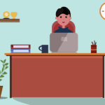 work from home, man sits at home office desk, small business